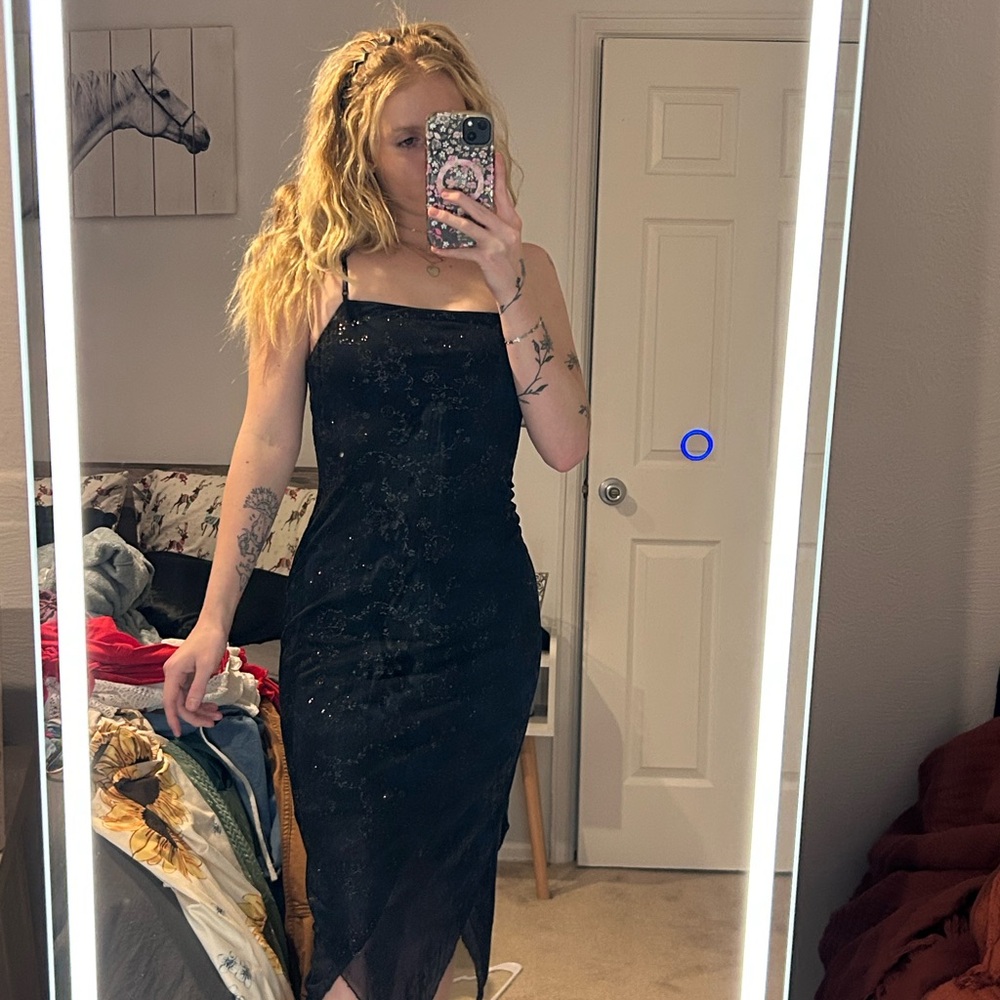 Elegant Black and Blue Glittery Dress